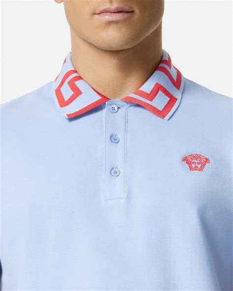 versace collection polo light blue pattern|Greca Short.